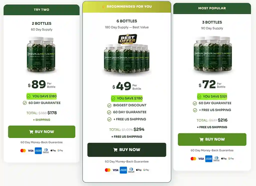 MounjaMelt Pricing — 1, 3 or 6 Bottle Packages